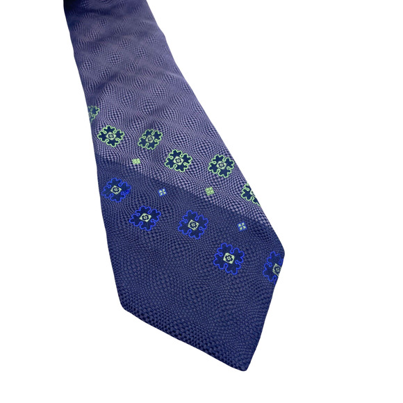 Robert Graham Tie 100% Silk Textured Blue Green Geometric Floral Designer Preppy - Picture 6 of 10